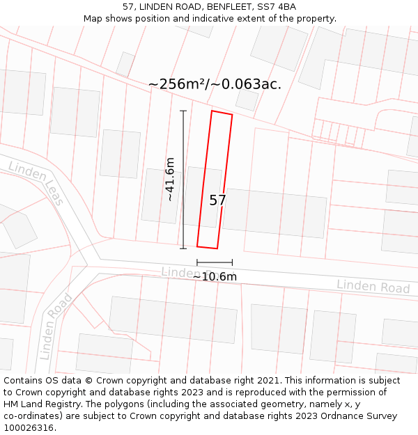 57, LINDEN ROAD, BENFLEET, SS7 4BA: Plot and title map