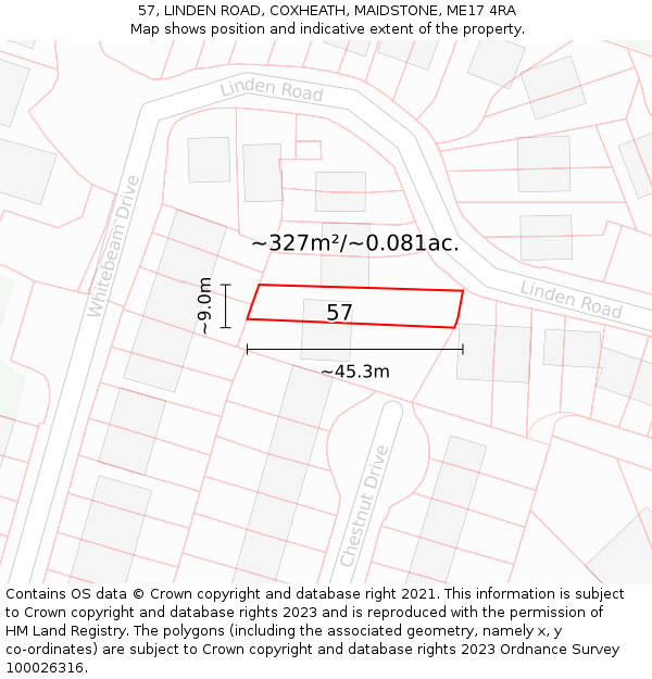 57, LINDEN ROAD, COXHEATH, MAIDSTONE, ME17 4RA: Plot and title map