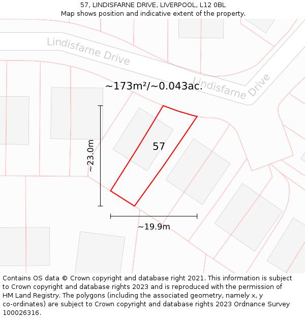 57, LINDISFARNE DRIVE, LIVERPOOL, L12 0BL: Plot and title map