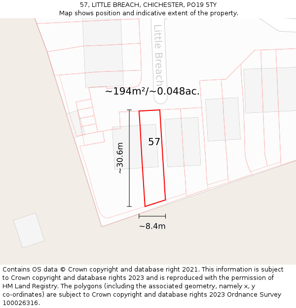 57, LITTLE BREACH, CHICHESTER, PO19 5TY: Plot and title map