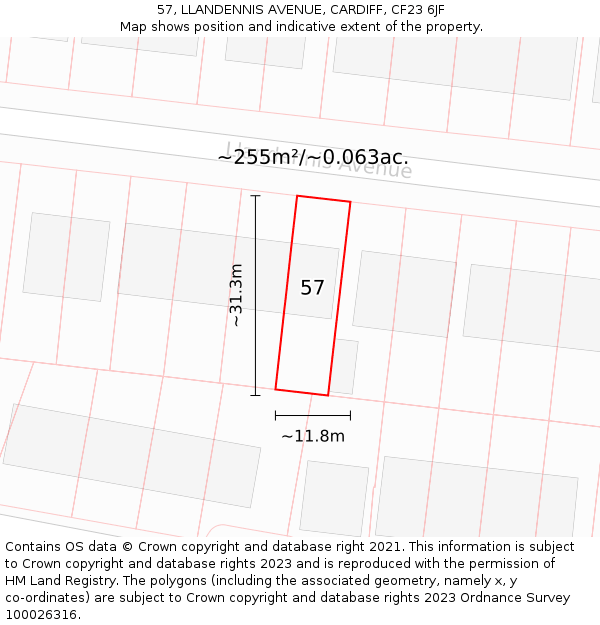 57, LLANDENNIS AVENUE, CARDIFF, CF23 6JF: Plot and title map