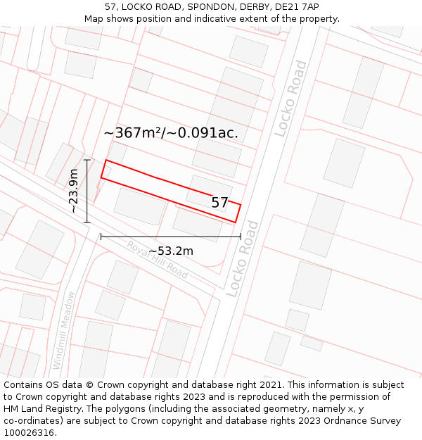 57, LOCKO ROAD, SPONDON, DERBY, DE21 7AP: Plot and title map