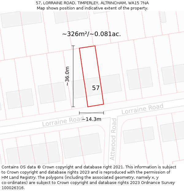 57, LORRAINE ROAD, TIMPERLEY, ALTRINCHAM, WA15 7NA: Plot and title map