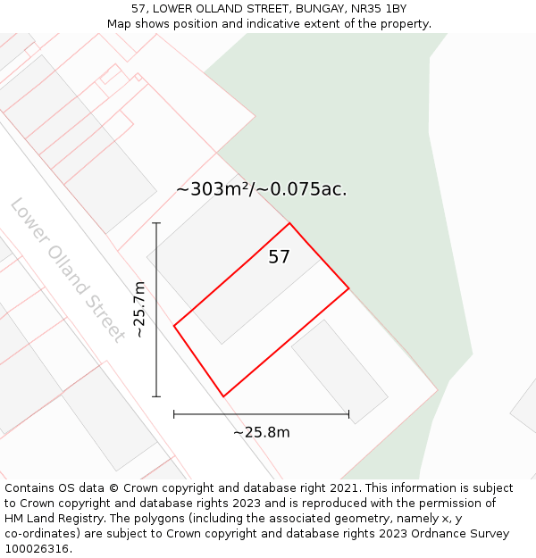 57, LOWER OLLAND STREET, BUNGAY, NR35 1BY: Plot and title map