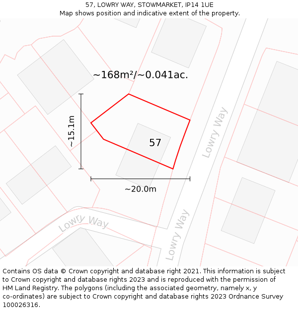 57, LOWRY WAY, STOWMARKET, IP14 1UE: Plot and title map