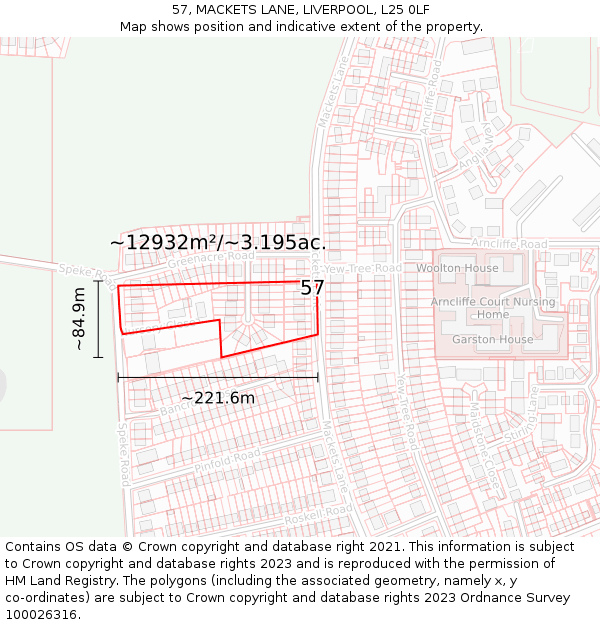 57, MACKETS LANE, LIVERPOOL, L25 0LF: Plot and title map