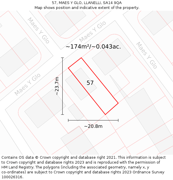 57, MAES Y GLO, LLANELLI, SA14 9QA: Plot and title map