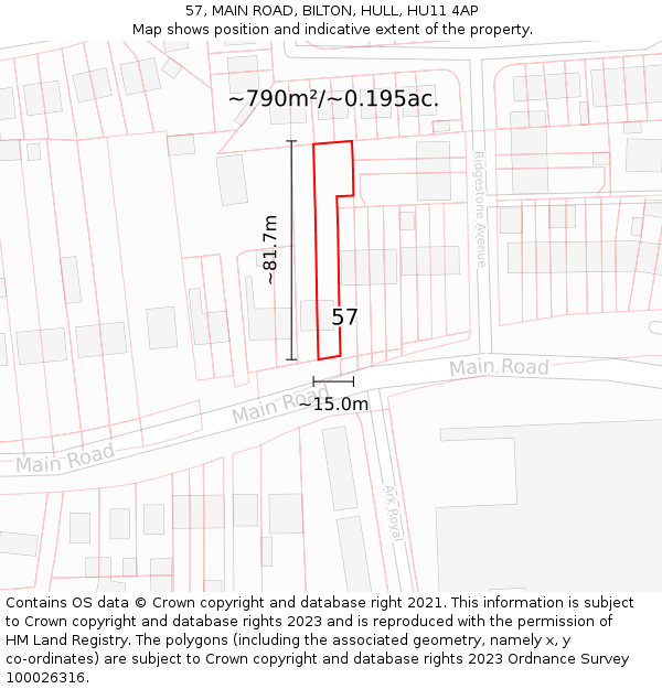 57, MAIN ROAD, BILTON, HULL, HU11 4AP: Plot and title map