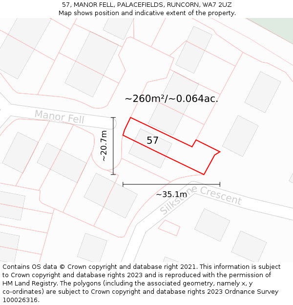 57, MANOR FELL, PALACEFIELDS, RUNCORN, WA7 2UZ: Plot and title map