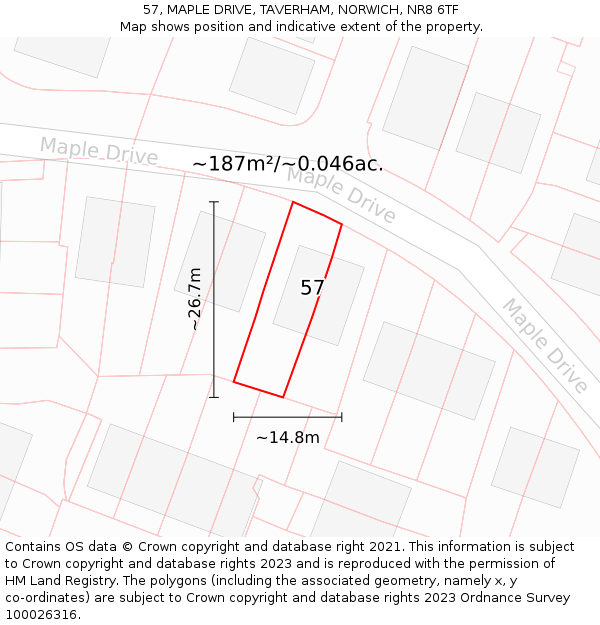 57, MAPLE DRIVE, TAVERHAM, NORWICH, NR8 6TF: Plot and title map