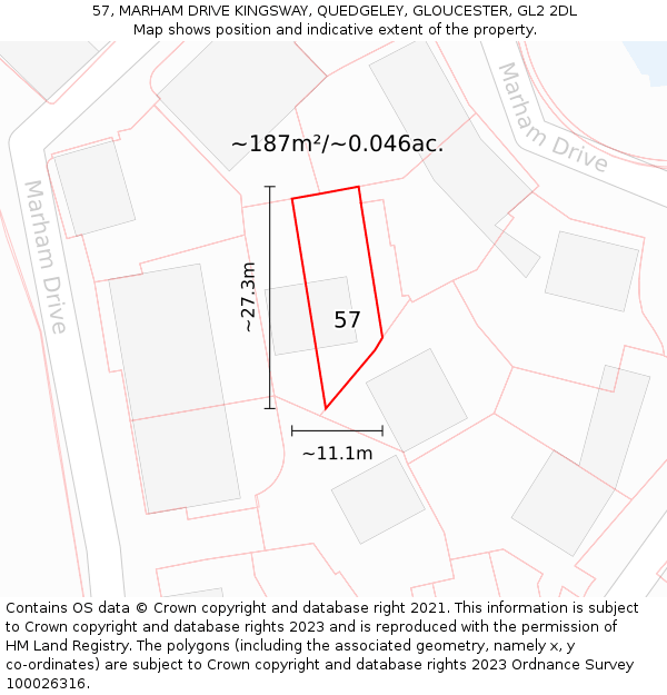 57, MARHAM DRIVE KINGSWAY, QUEDGELEY, GLOUCESTER, GL2 2DL: Plot and title map