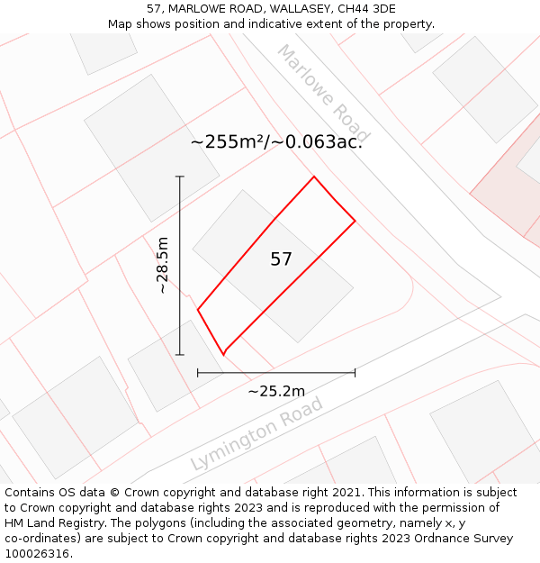 57, MARLOWE ROAD, WALLASEY, CH44 3DE: Plot and title map