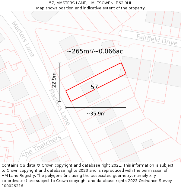 57, MASTERS LANE, HALESOWEN, B62 9HL: Plot and title map