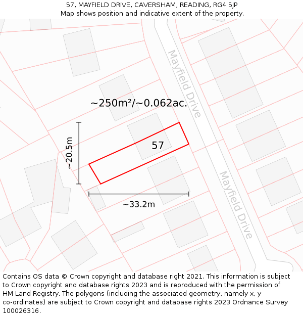 57, MAYFIELD DRIVE, CAVERSHAM, READING, RG4 5JP: Plot and title map