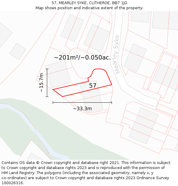 57, MEARLEY SYKE, CLITHEROE, BB7 1JG: Plot and title map