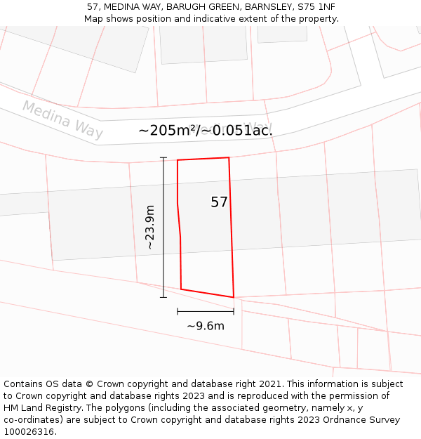 57, MEDINA WAY, BARUGH GREEN, BARNSLEY, S75 1NF: Plot and title map