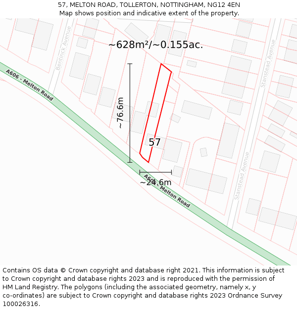 57, MELTON ROAD, TOLLERTON, NOTTINGHAM, NG12 4EN: Plot and title map