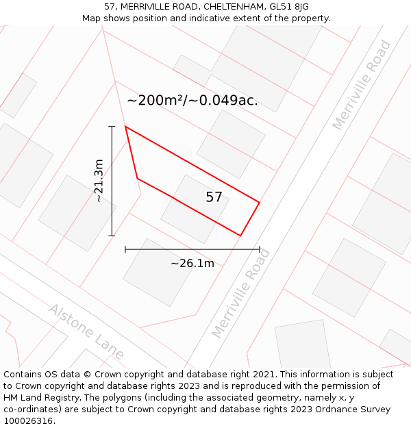 57, MERRIVILLE ROAD, CHELTENHAM, GL51 8JG: Plot and title map