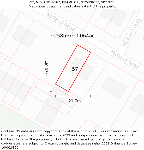 57, MIDLAND ROAD, BRAMHALL, STOCKPORT, SK7 3DT: Plot and title map