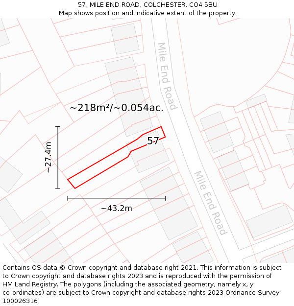 57, MILE END ROAD, COLCHESTER, CO4 5BU: Plot and title map