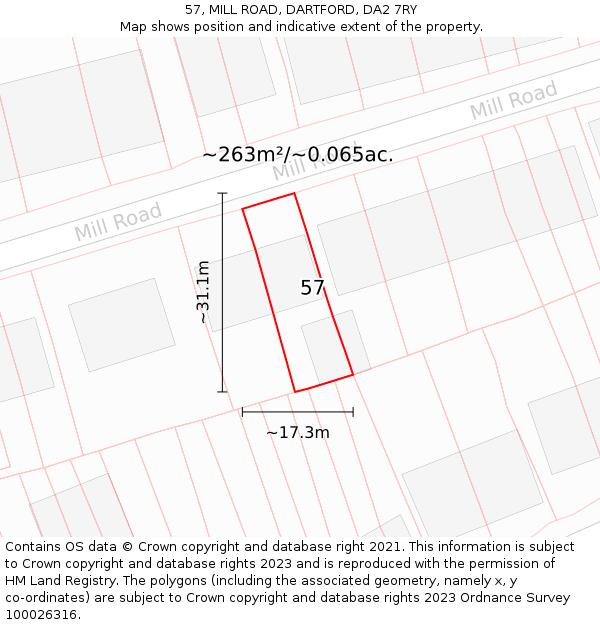 57, MILL ROAD, DARTFORD, DA2 7RY: Plot and title map