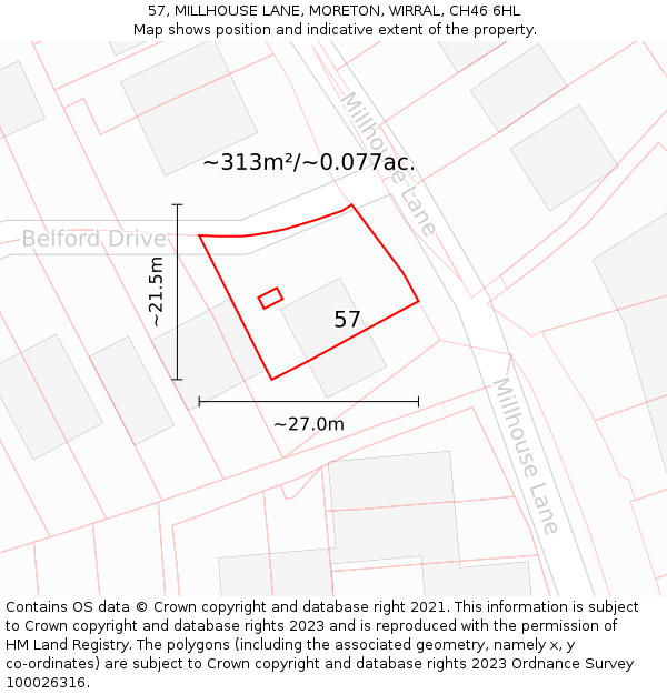 57, MILLHOUSE LANE, MORETON, WIRRAL, CH46 6HL: Plot and title map