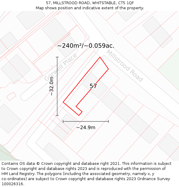 57, MILLSTROOD ROAD, WHITSTABLE, CT5 1QF: Plot and title map