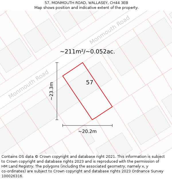 57, MONMOUTH ROAD, WALLASEY, CH44 3EB: Plot and title map