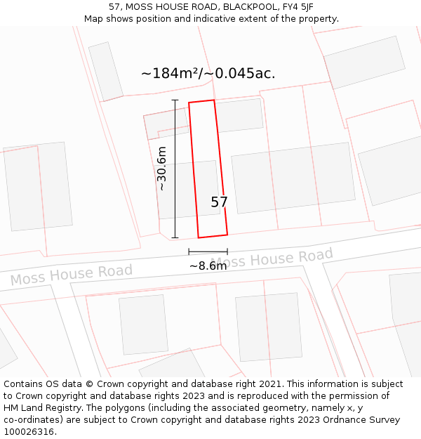 57, MOSS HOUSE ROAD, BLACKPOOL, FY4 5JF: Plot and title map