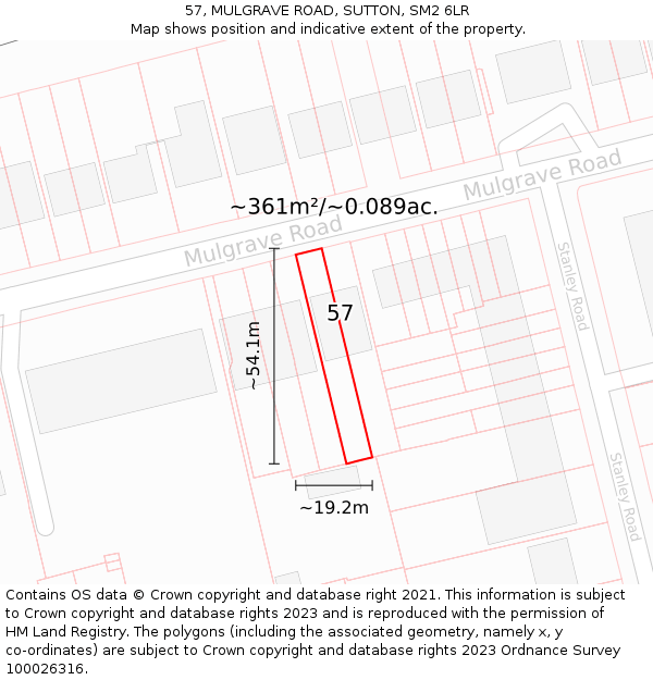 57, MULGRAVE ROAD, SUTTON, SM2 6LR: Plot and title map