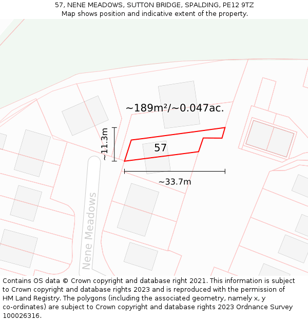 57, NENE MEADOWS, SUTTON BRIDGE, SPALDING, PE12 9TZ: Plot and title map