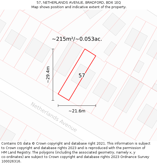 57, NETHERLANDS AVENUE, BRADFORD, BD6 1EQ: Plot and title map