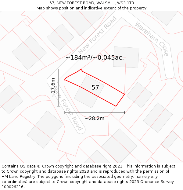 57, NEW FOREST ROAD, WALSALL, WS3 1TR: Plot and title map