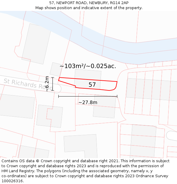 57, NEWPORT ROAD, NEWBURY, RG14 2AP: Plot and title map