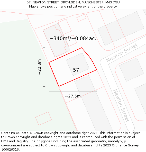 57, NEWTON STREET, DROYLSDEN, MANCHESTER, M43 7GU: Plot and title map