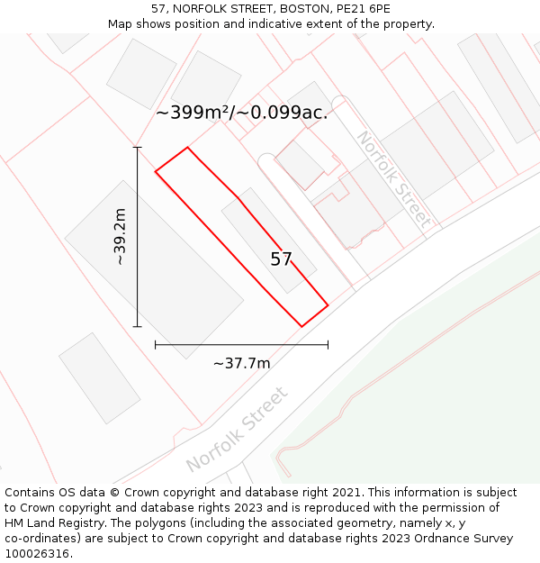 57, NORFOLK STREET, BOSTON, PE21 6PE: Plot and title map