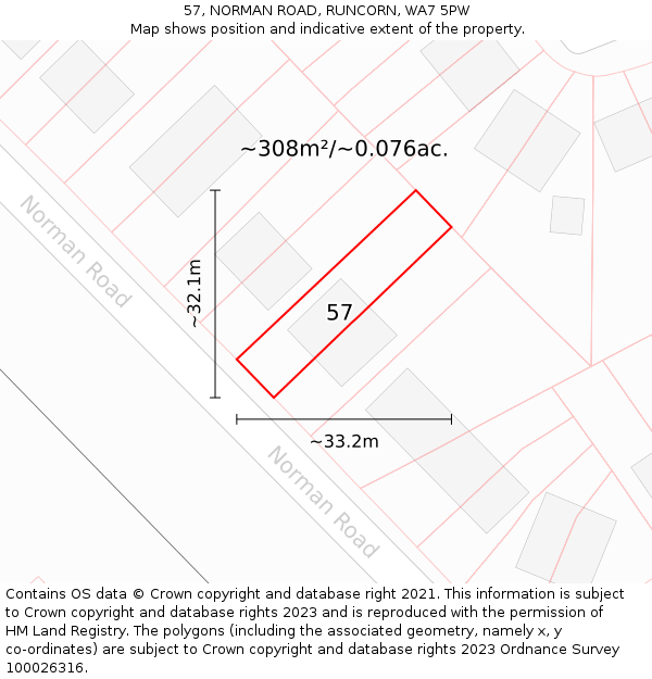 57, NORMAN ROAD, RUNCORN, WA7 5PW: Plot and title map