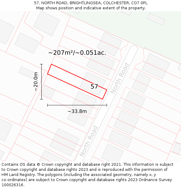 57, NORTH ROAD, BRIGHTLINGSEA, COLCHESTER, CO7 0PL: Plot and title map