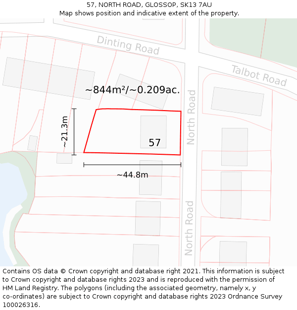 57, NORTH ROAD, GLOSSOP, SK13 7AU: Plot and title map