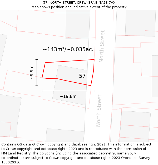 57, NORTH STREET, CREWKERNE, TA18 7AX: Plot and title map