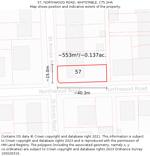 57, NORTHWOOD ROAD, WHITSTABLE, CT5 2HA: Plot and title map