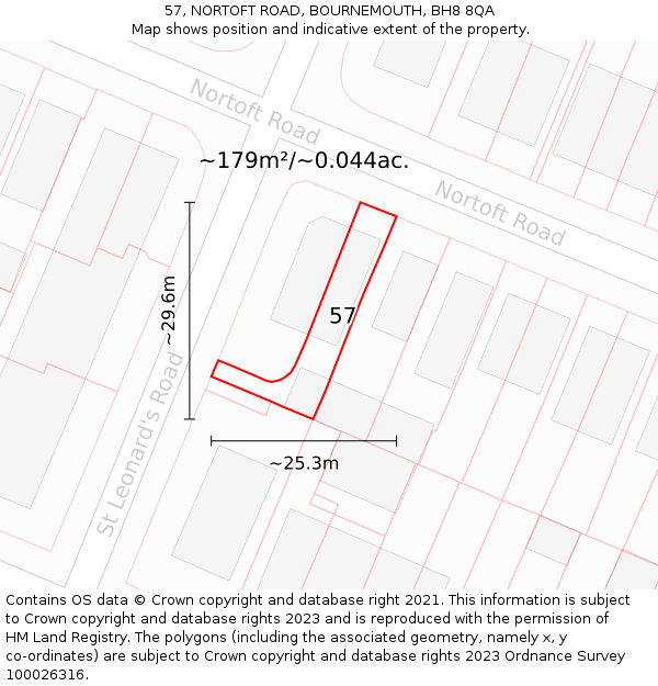 57, NORTOFT ROAD, BOURNEMOUTH, BH8 8QA: Plot and title map