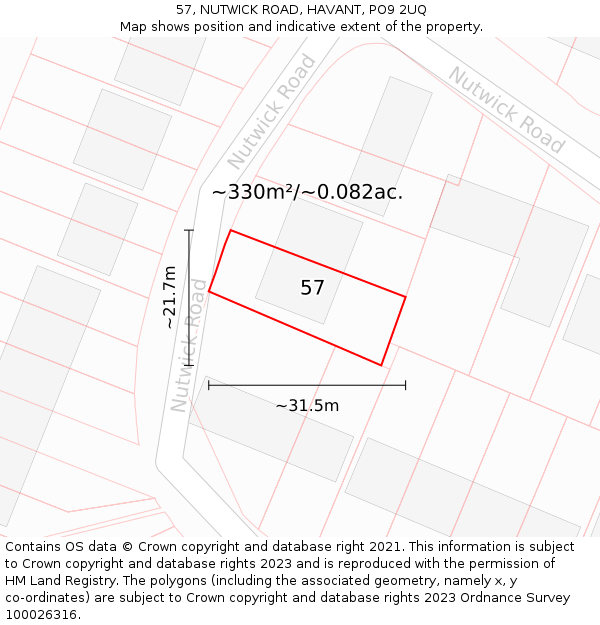 57, NUTWICK ROAD, HAVANT, PO9 2UQ: Plot and title map