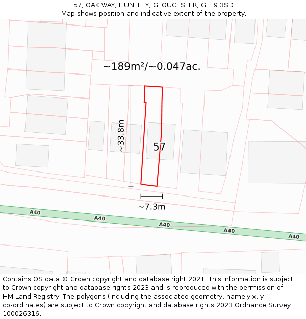 57, OAK WAY, HUNTLEY, GLOUCESTER, GL19 3SD: Plot and title map