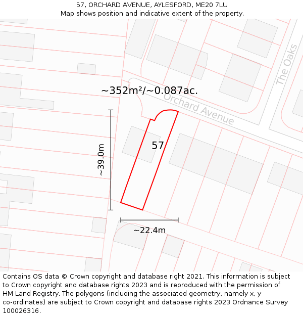 57, ORCHARD AVENUE, AYLESFORD, ME20 7LU: Plot and title map