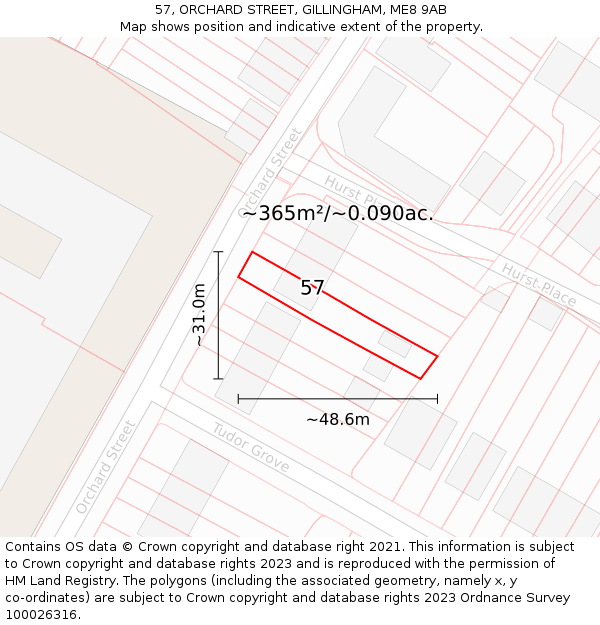 57, ORCHARD STREET, GILLINGHAM, ME8 9AB: Plot and title map