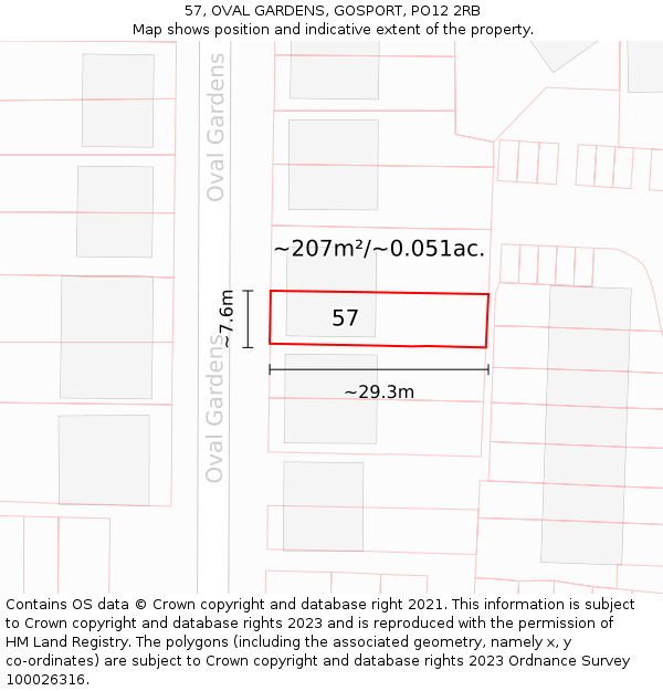57, OVAL GARDENS, GOSPORT, PO12 2RB: Plot and title map