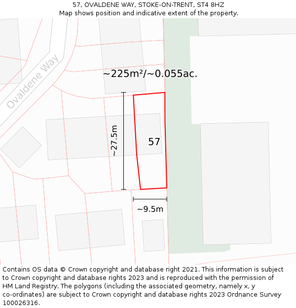 57, OVALDENE WAY, STOKE-ON-TRENT, ST4 8HZ: Plot and title map