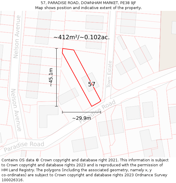 57, PARADISE ROAD, DOWNHAM MARKET, PE38 9JF: Plot and title map