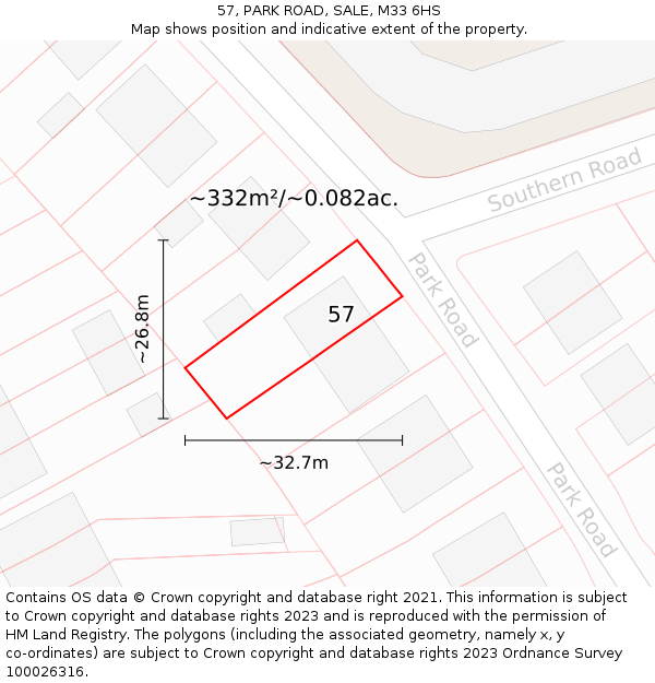 57, PARK ROAD, SALE, M33 6HS: Plot and title map